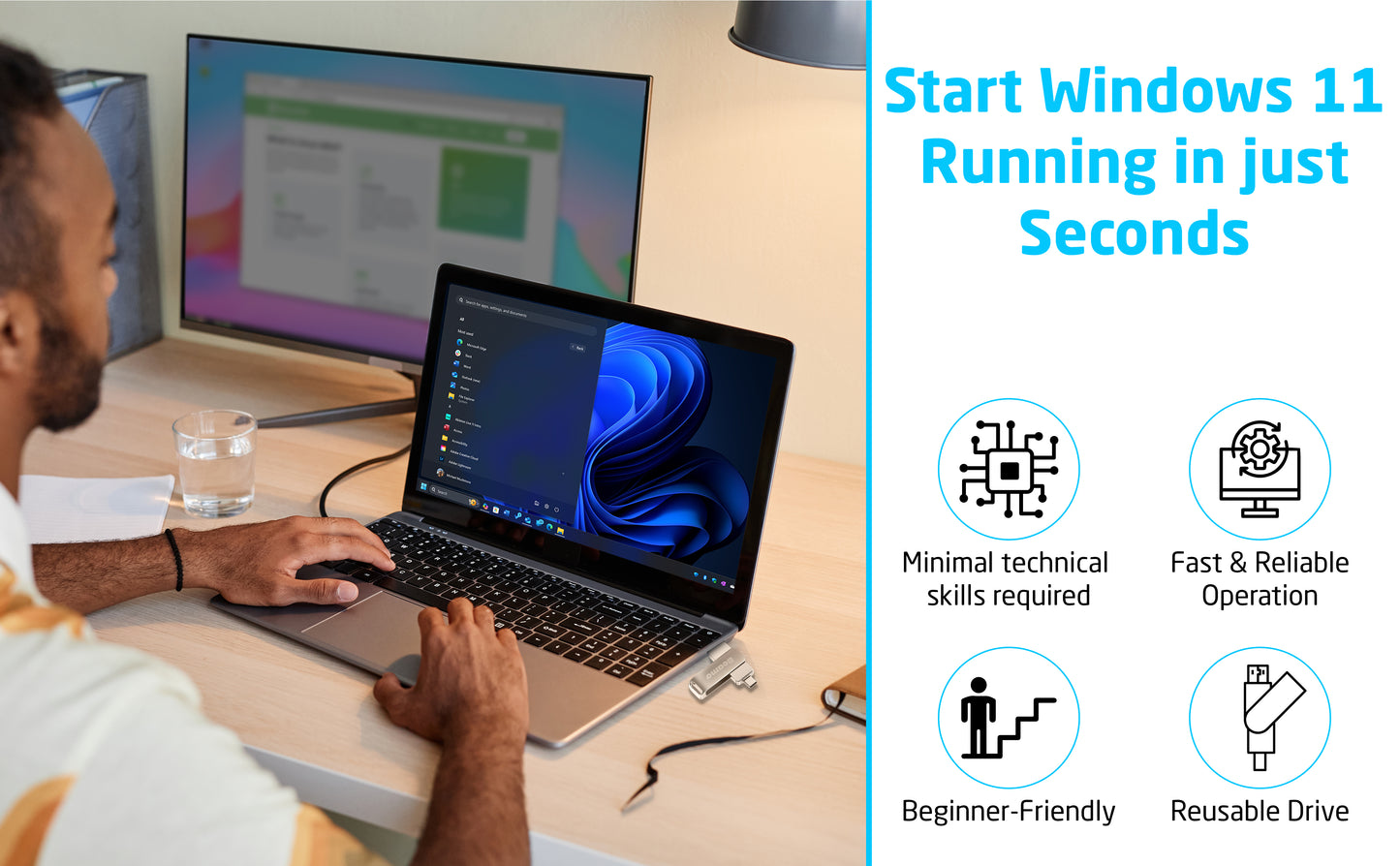 Clé USB bootable Beamo Windows 11, 16 Go, disque d'installation et de réparation pour Windows 11, compatible UEFI et Legacy Boot, sans TPM ni Secure Boot requis, compatible USB-A et USB-C