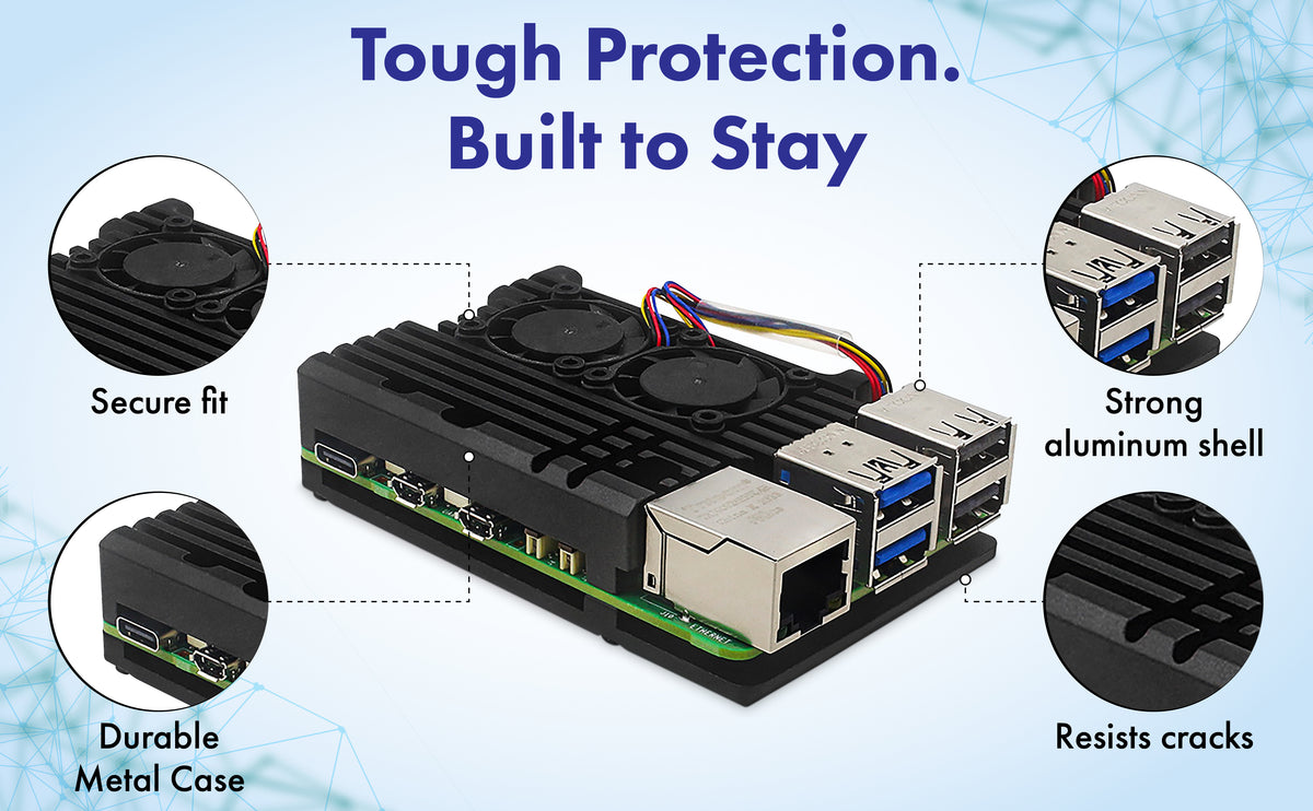 Raspberry Pi 5 Active Cooler - Dual Fan Aluminum Heatsink Case with Pre-Cut Thermal Pads, PWM Fan Control via Pi 5 Header, Open-Air Cooling for Overclocking & 24/7 Use, GPIO Access - Beamo