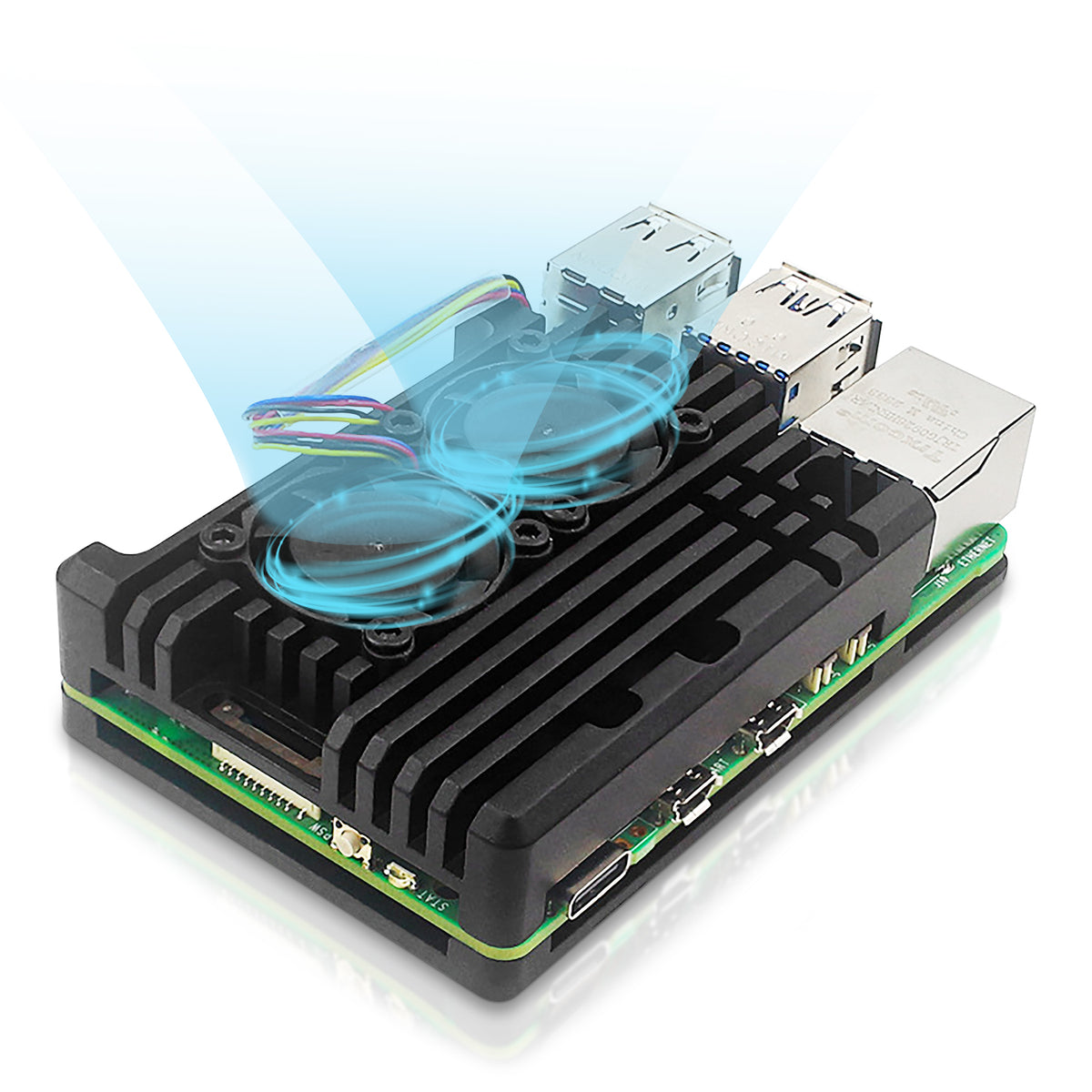 Raspberry Pi 5 Active Cooler - Dual Fan Aluminum Heatsink Case with Pre-Cut Thermal Pads, PWM Fan Control via Pi 5 Header, Open-Air Cooling for Overclocking & 24/7 Use, GPIO Access - Beamo