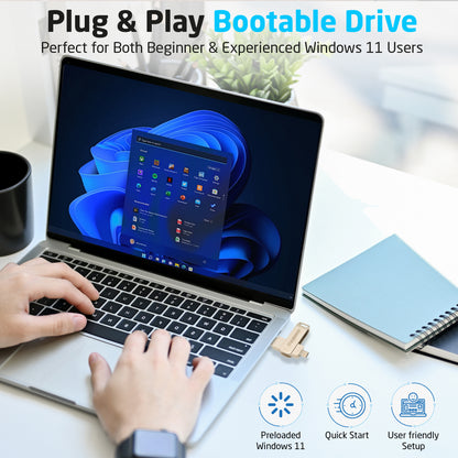 Clé USB bootable Beamo Windows 11, 16 Go, disque d'installation et de réparation pour Windows 11, compatible UEFI et Legacy Boot, sans TPM ni Secure Boot requis, compatible USB-A et USB-C