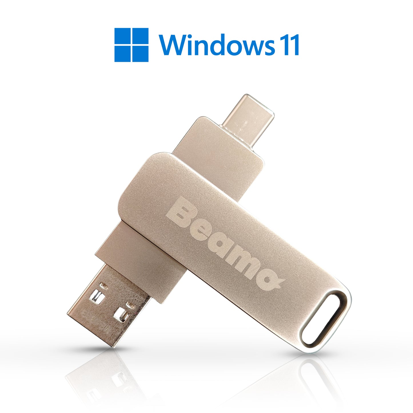 Clé USB bootable Beamo Windows 11, 16 Go, disque d'installation et de réparation pour Windows 11, compatible UEFI et Legacy Boot, sans TPM ni Secure Boot requis, compatible USB-A et USB-C